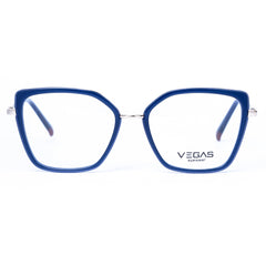 Blue cat-eye glasses with 'VEGAS' branding on a white background